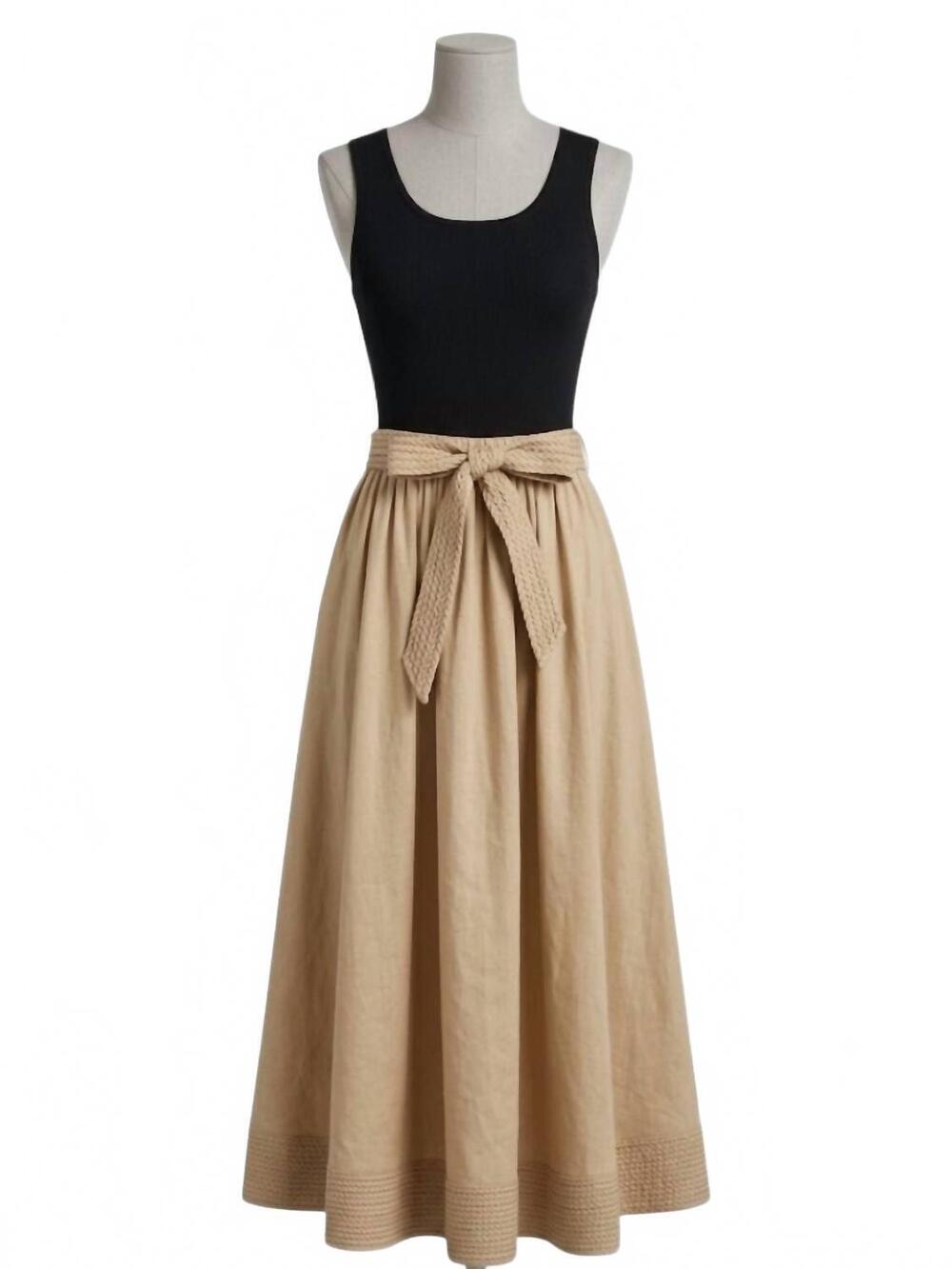 NEW MOON RIVER women's sarah mixed media midi dress in beige
